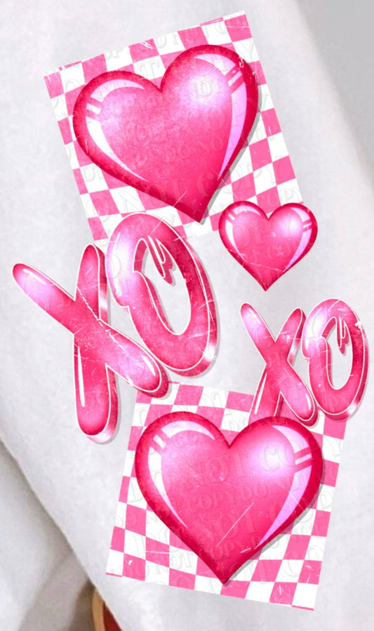 XOXO Love Kiss Me Hearts PINK CHECKER SLEEVE - DTF Transfer