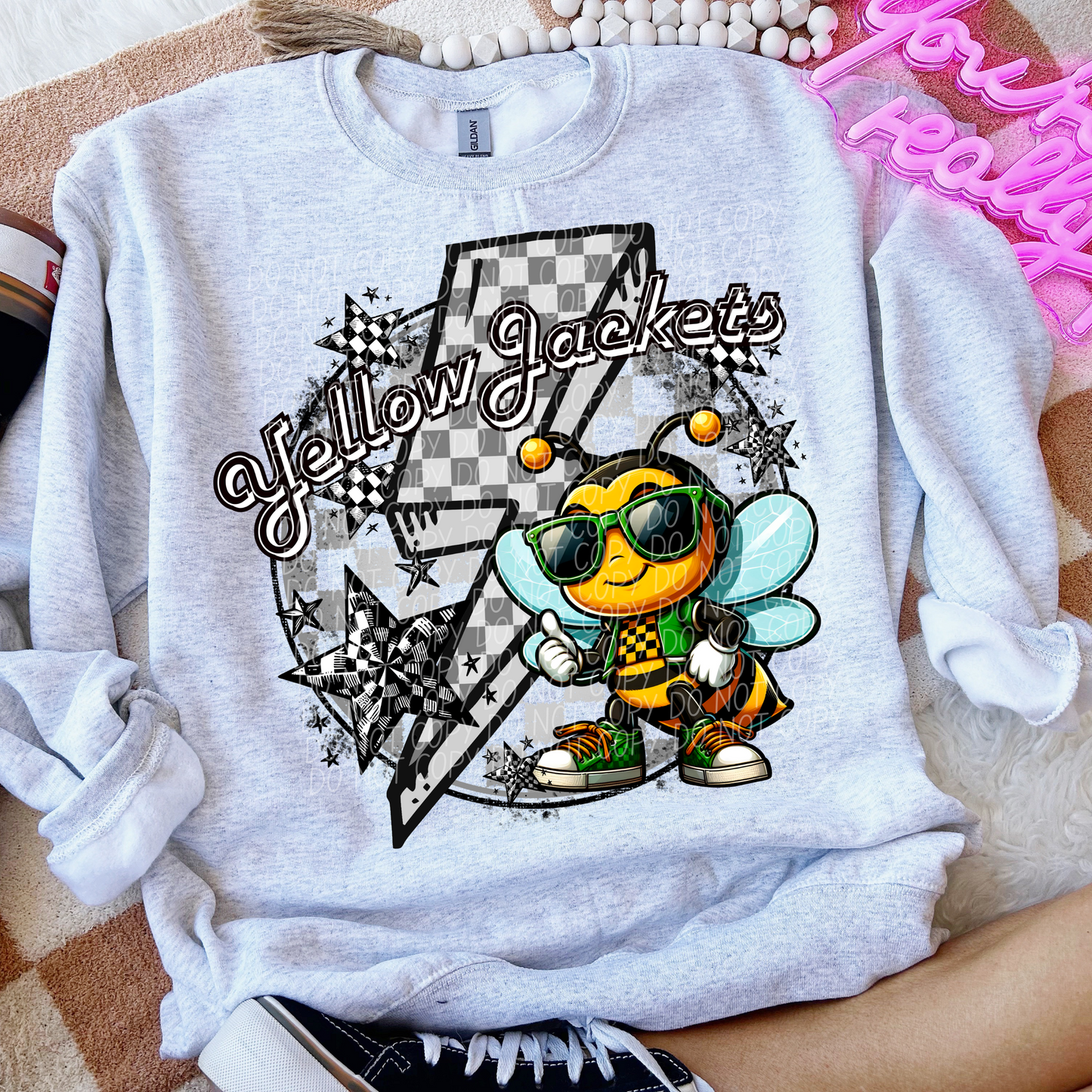 Yellow Jackets Checkered Lightning Bolt