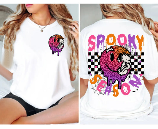 Skull smiley spooky season checkered- back