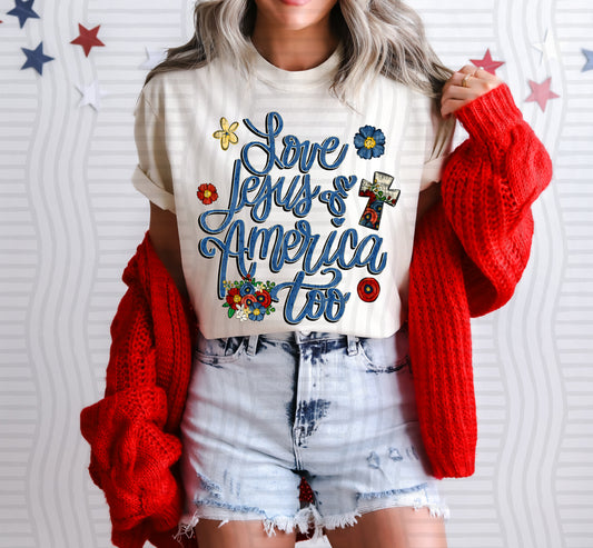 LOVE JESUS & AMERICA TOO RED WHITE & BLUE