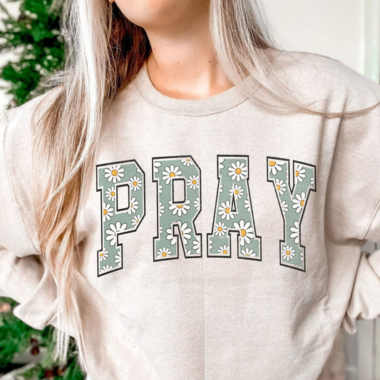 Pray Teal Daisy Letters -DTF Transfer