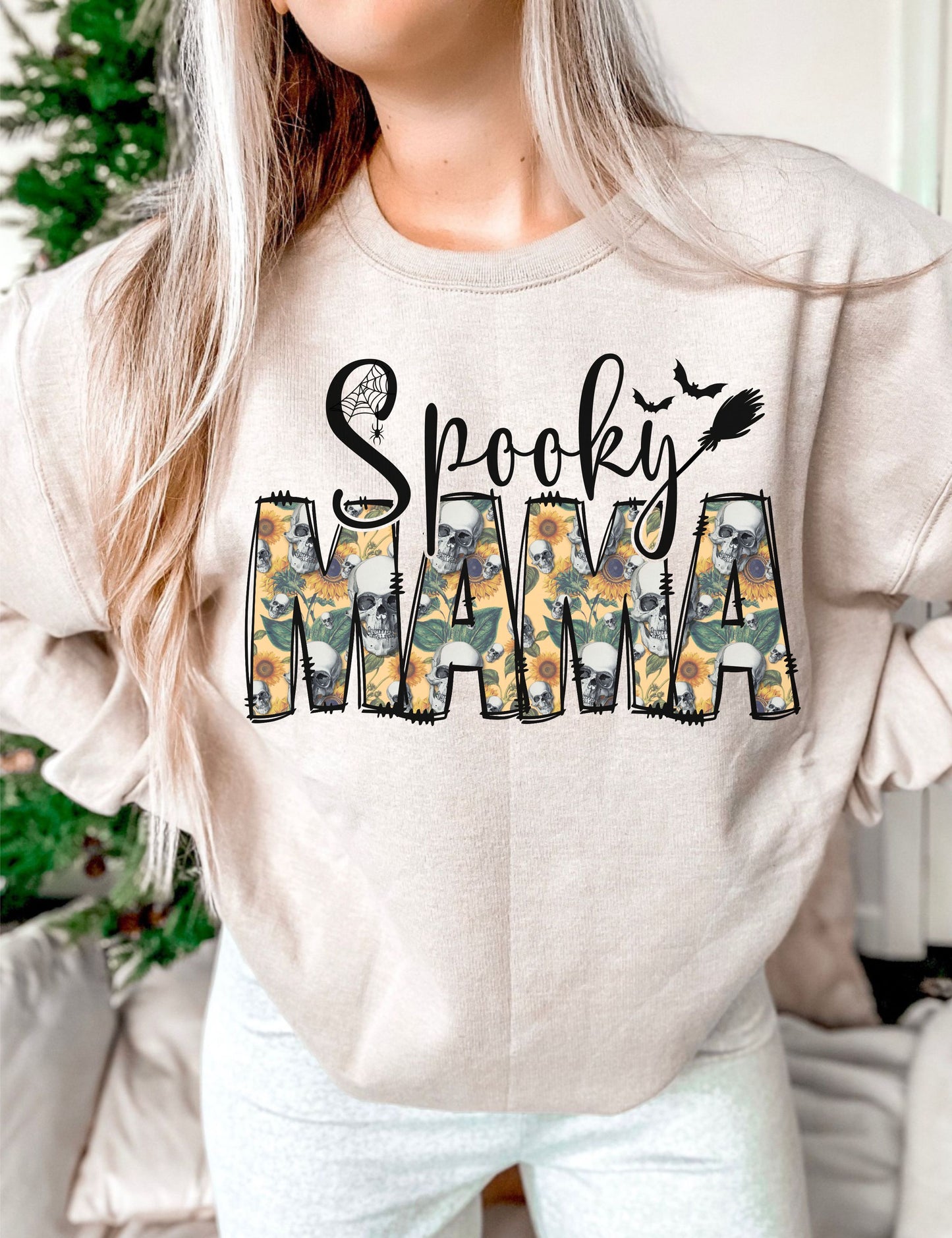 Spooky mama- sunflowers and skulls within letters