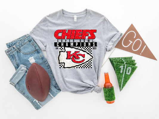 Glitter Checkered Chiefs Super Bowl Champions DTF Transfer