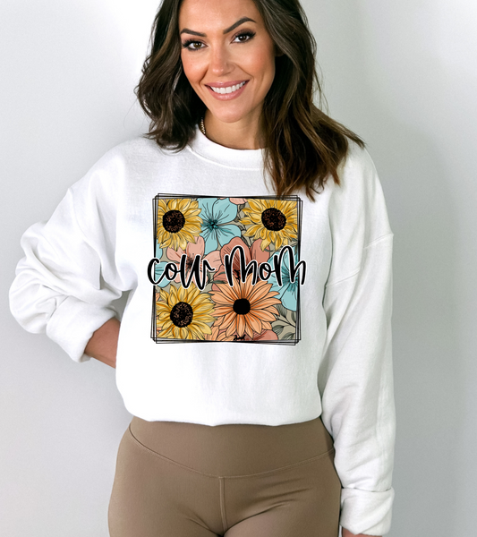 Pastel Floral Box Cow Mom - DTF Transfer