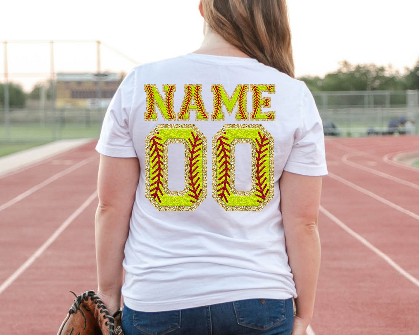 Gold Chenille Softball Name & Number