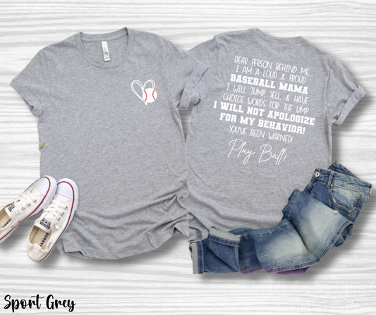 Loud & Proud Baseball Mama - Back ONLY