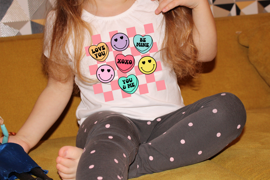 Candy Hearts & Smileys Checkered DTF Transfer