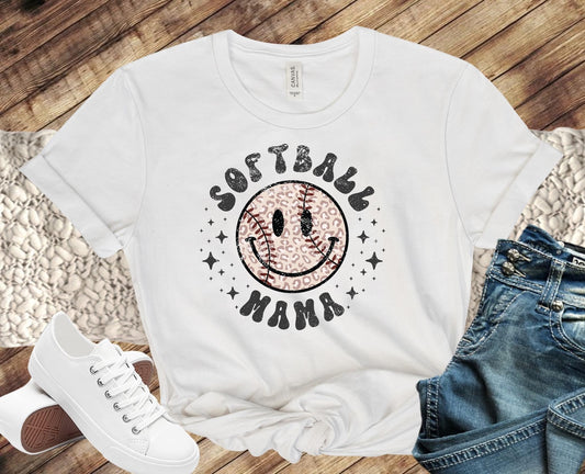 Leopard Smiley Softball Mama