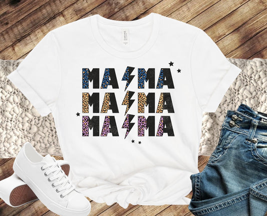 Leopard Block Stacked Lightening Bolt MAMA