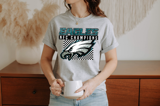 Glitter Eagles NFC Champs Black Checkered -  DTF Transfer