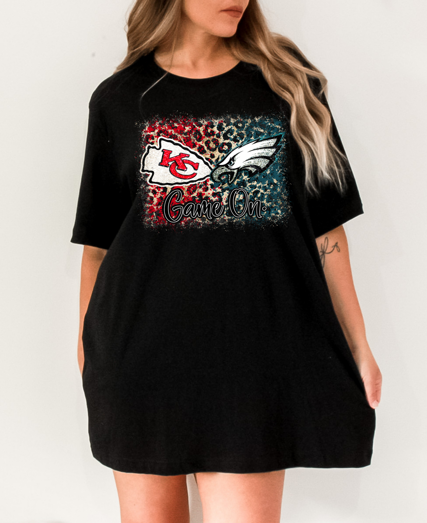 Game On Chiefs & Eagles Glitter Leopard -  DTF Transfer