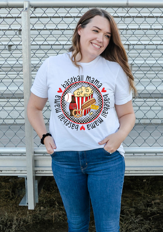 Baseball Mama Popcorn Soda Hot Dog DTF Transfer