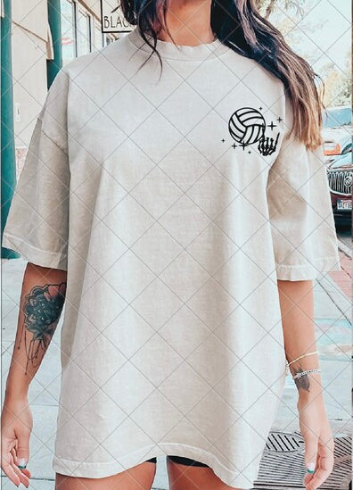 Black Volleyball Rock On Skull Hand Pocket DTF Transfer