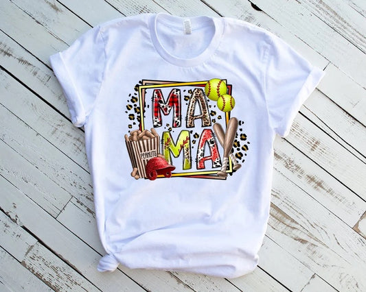 Mama Leopard Glitter Plaid Softball DTF Transfer