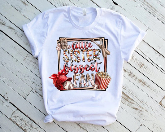 Little Sister Biggest Fan Baseball DTF Transfer