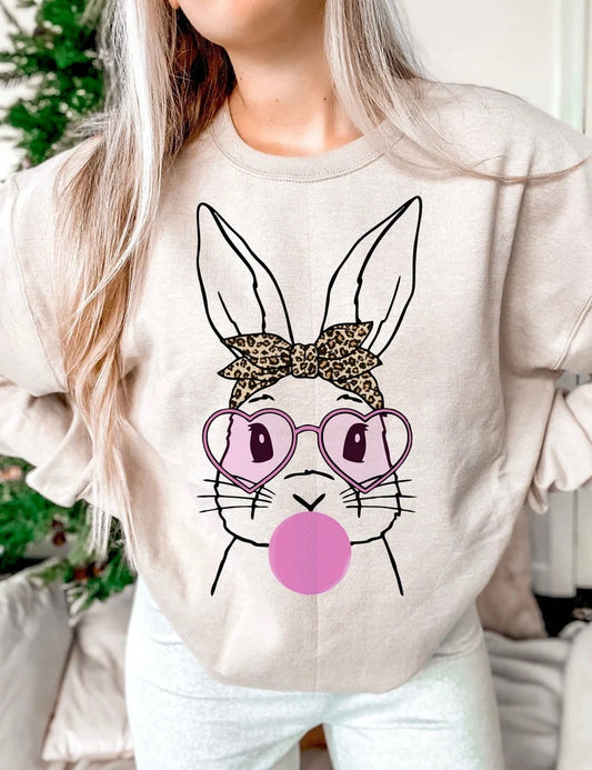 Bunny Leopard Bandana Bubble Gum Heart Glasses - DTF Transfer