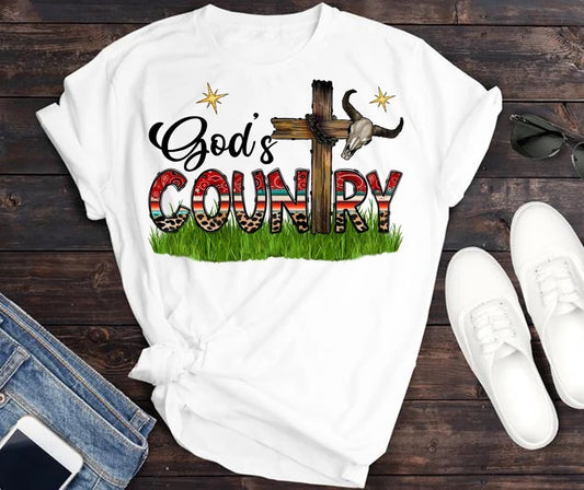 God's Country Western Wooden Cross - DTF Transfer