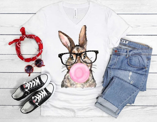 Bunny with bubble gum & Glasses - DTF Transfer