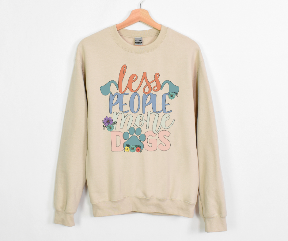 Less People More Dogs Floral Paw Print Dog Ears DTF Transfer