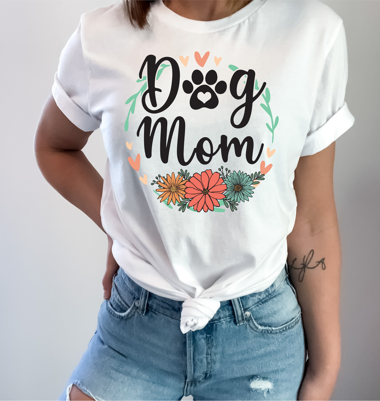 Dog Mom Floral Hearts Circle DTF Transfer