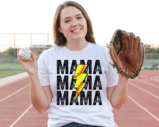 Mama Repeat Softball Lightning Bolt