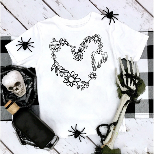 Black Pumpkin Ghost Floral Heart DTF Transfer