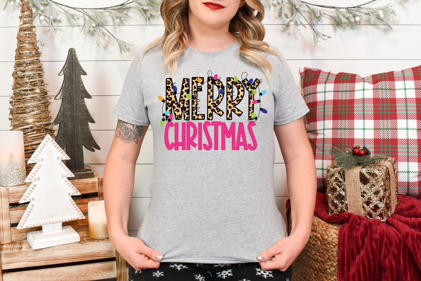 Pink Leopard Merry Christmas DTF Transfer